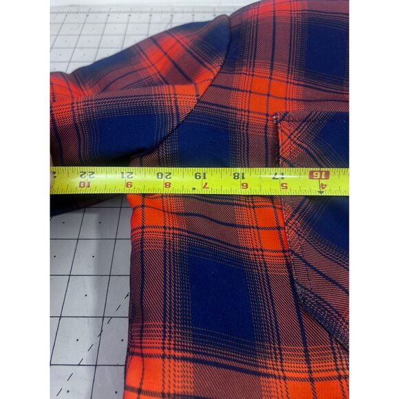 Men's Quilted Flannel Shirt Jacket Plaid Blue & Orange Sz. L Pearl Snap Vintage - Picture 7 of 13